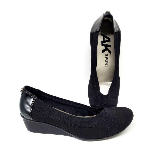 Anne Klein AK Sport Black Slip On Shoes 1.5 inch Wedge Heel Women's Size 6 M - Picture 1 of 12